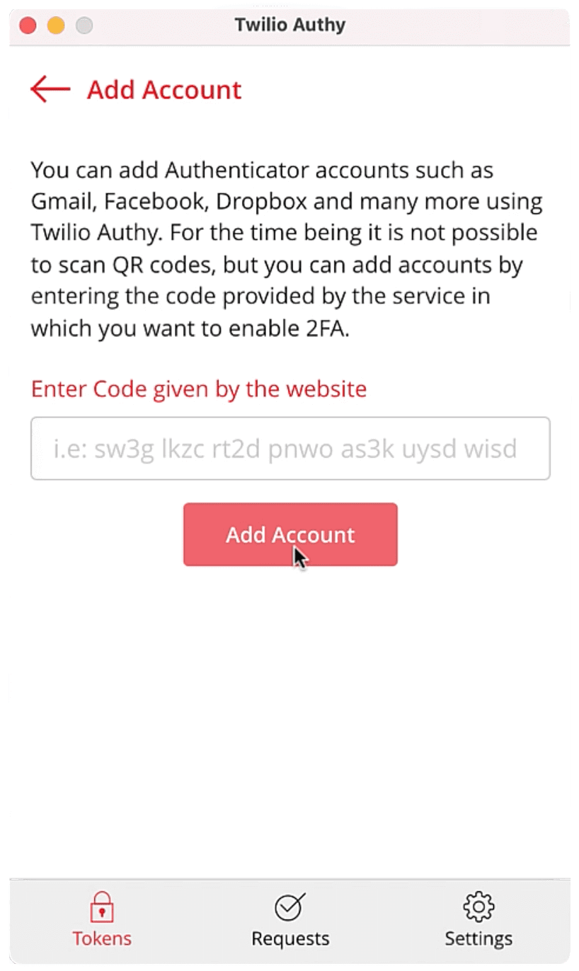 Paste Code in Authy